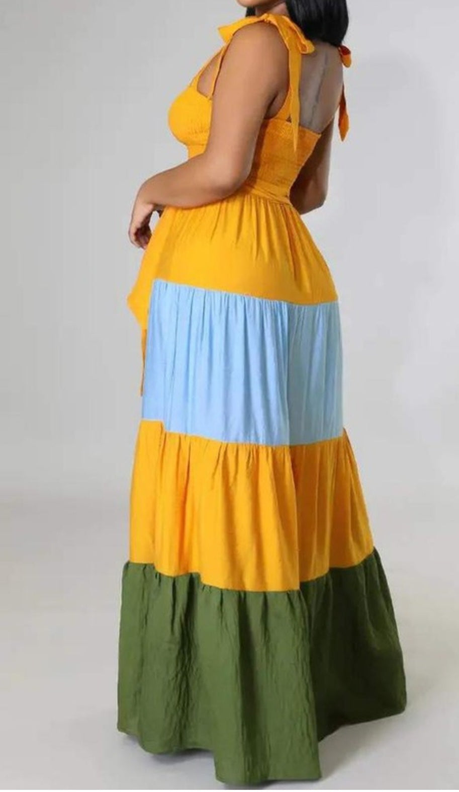 Colorblock Shirred belted Maxi Dress
